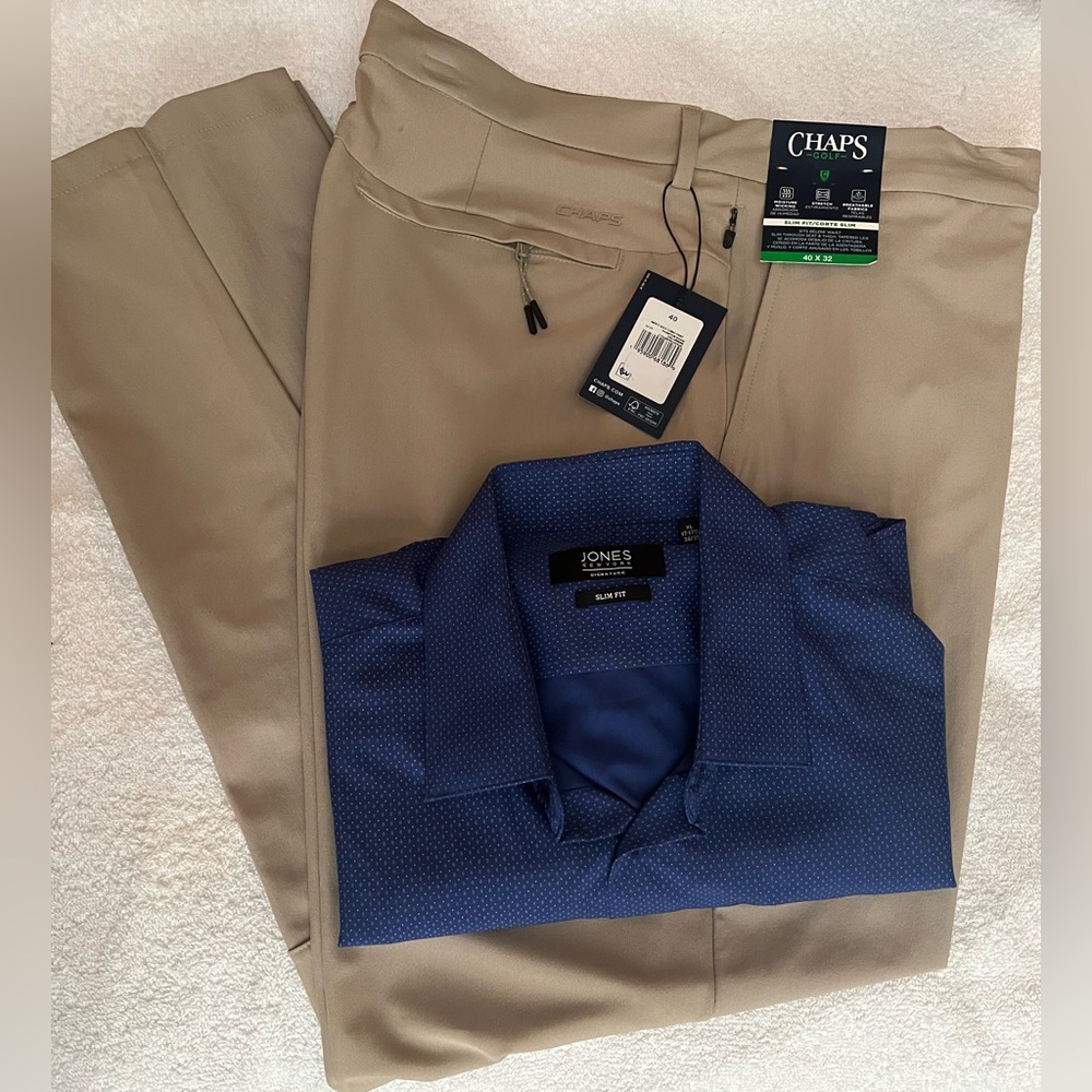 Chaps Pants, Tan 40X32 NWT with FREE Long Sleeve Shirt 17-17 1/2 34/35 NWT
